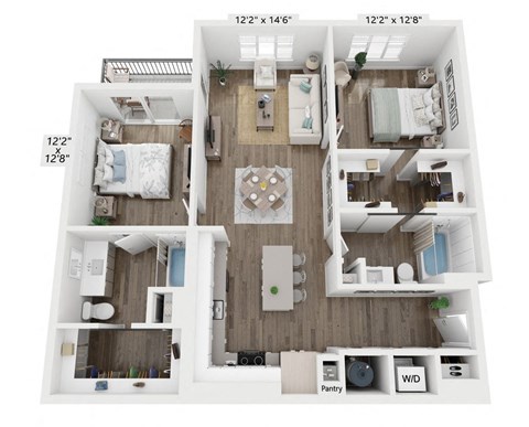 Floor plan for 2 beds, 2 baths, 1237 sqft